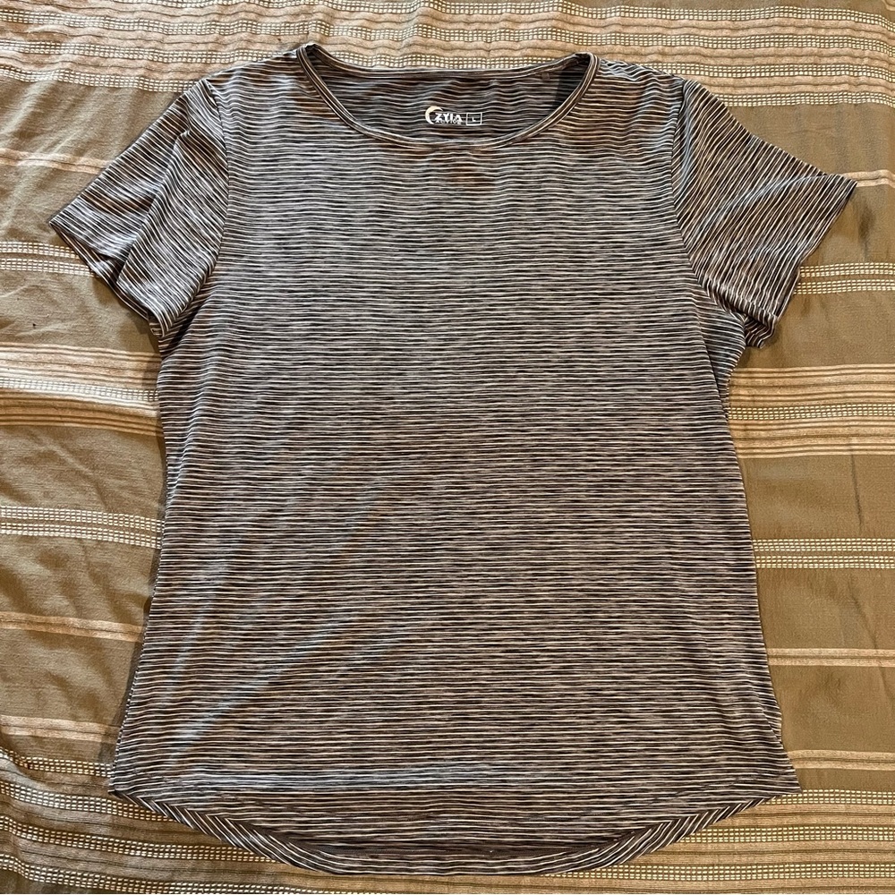 ZYIA Active Grey Striped Dri-fit Top